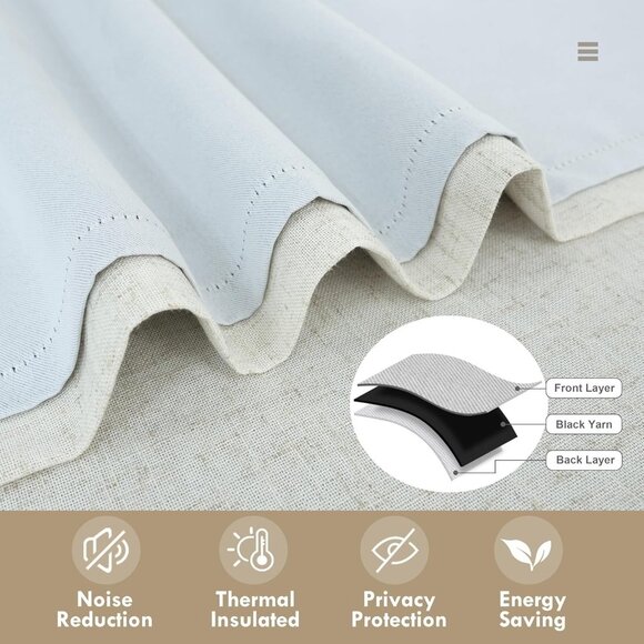 DriftAway Double Layer Light Linen Blackout Tie Up Curtains Thermal 45"W x 63"L - Picture 5 of 8